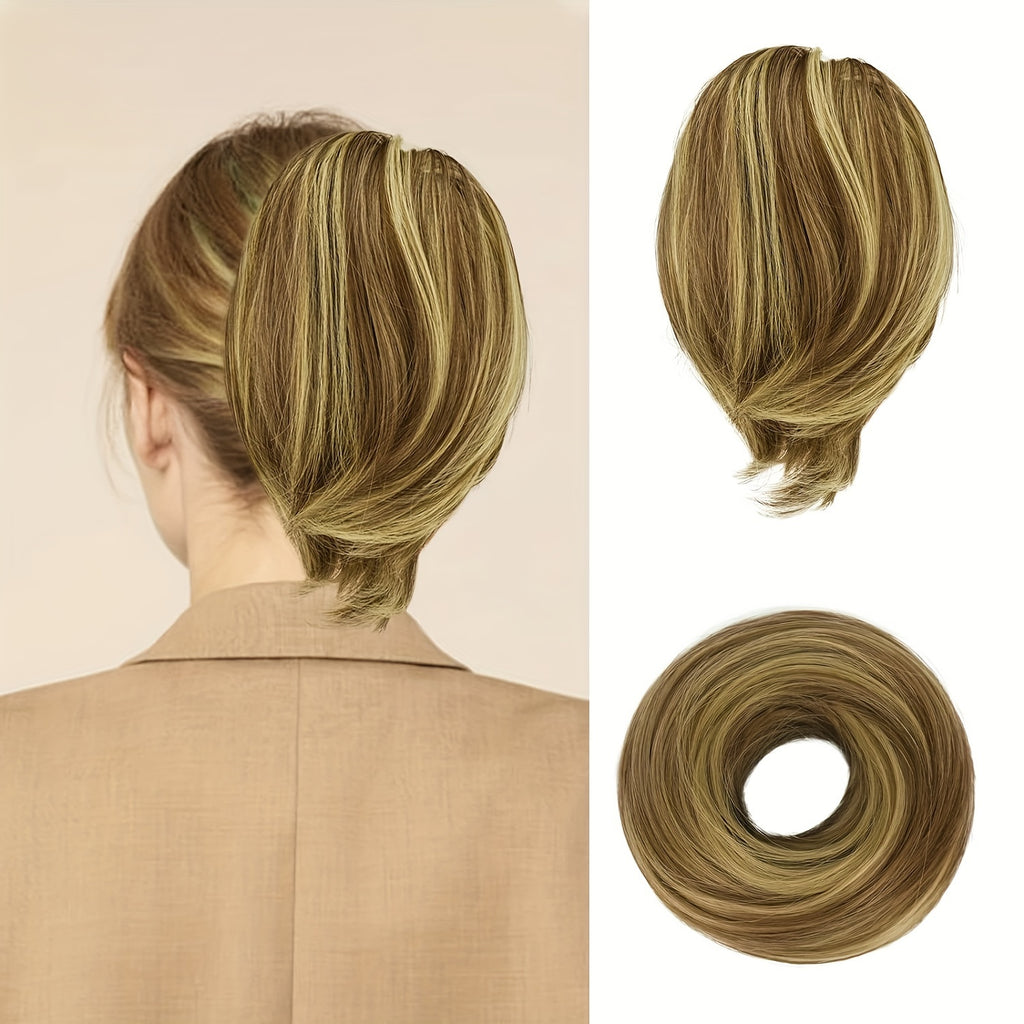 [BARSDAR Hair Bun Extension] BARSDAR Straight Synthetic Hair Bun Ponytail Extension | Fully Short Ponytail Bun Extensions | Elastic Scrunchie Hair Accessories For Women