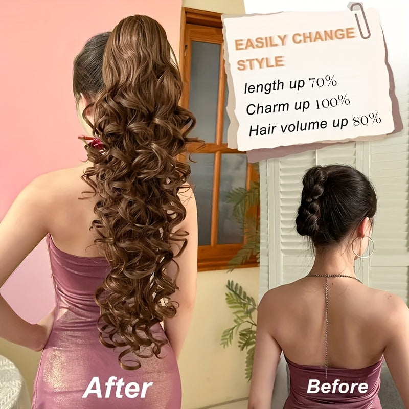 60.96cm Ponytail Extensions Claw Long Thick Wavy Curly Claw Clip In Pony Tails Hairpiece Soft Natural Looking Synthetic Hairpiece For Women