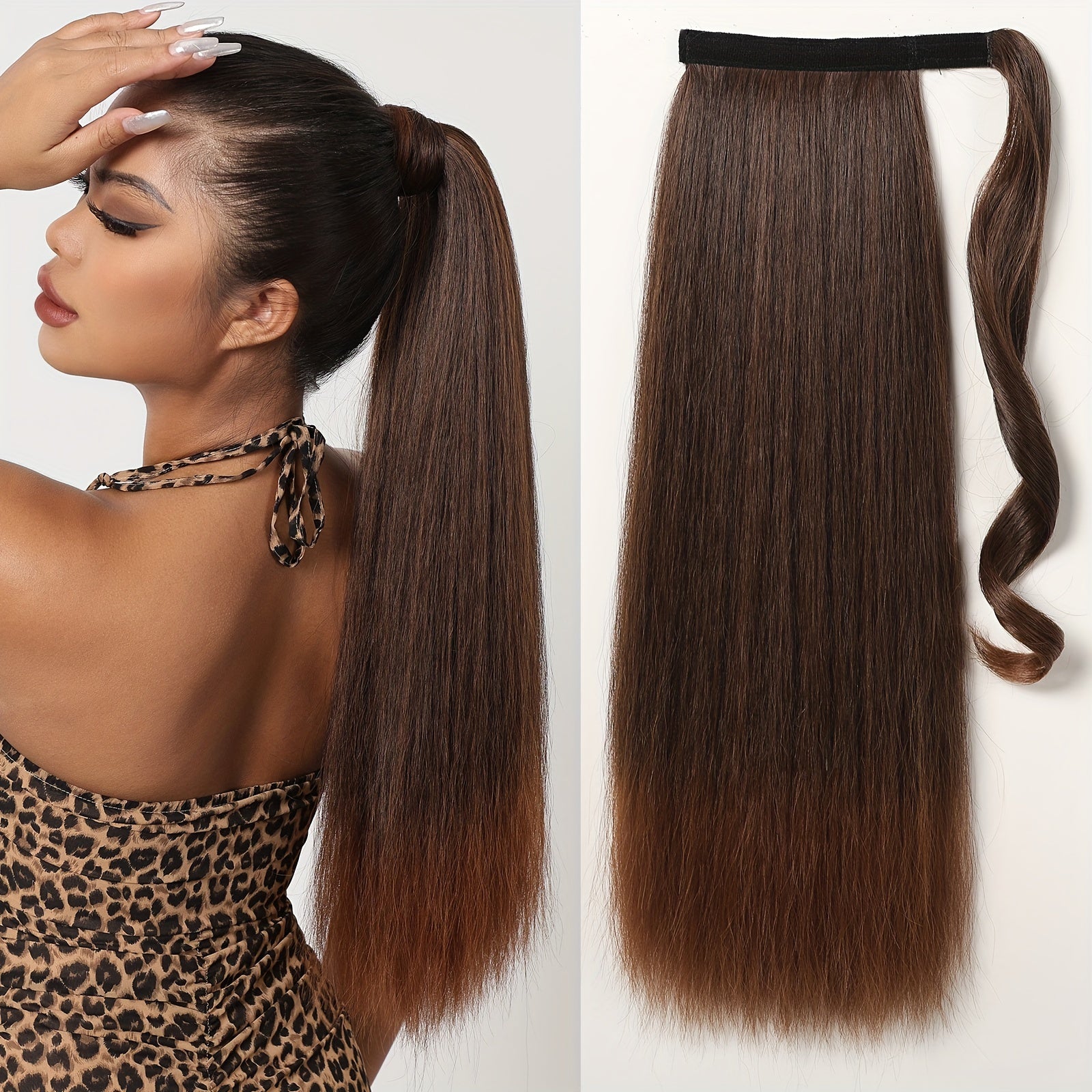 [16" Synthetic Ponytail] Haircube 16 Inch Straight Ponytail Hair Extension | 90g Synthetic Clip-In Long Hair Wrap with Magic Drawstring | Versatile for All Women, Suitable for Birthday Party, Wedding Reception, Mother's day gift