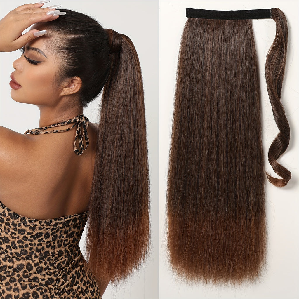 16 Inch Straight Ponytail Hair Extension, 90g Synthetic Clip-In Long Hair Wrap with Magic Drawstring, Versatile for All Women - Haircube, Hair Accessories Suitable for Birthday Party, Wedding Reception Mother's day gift for mom mother