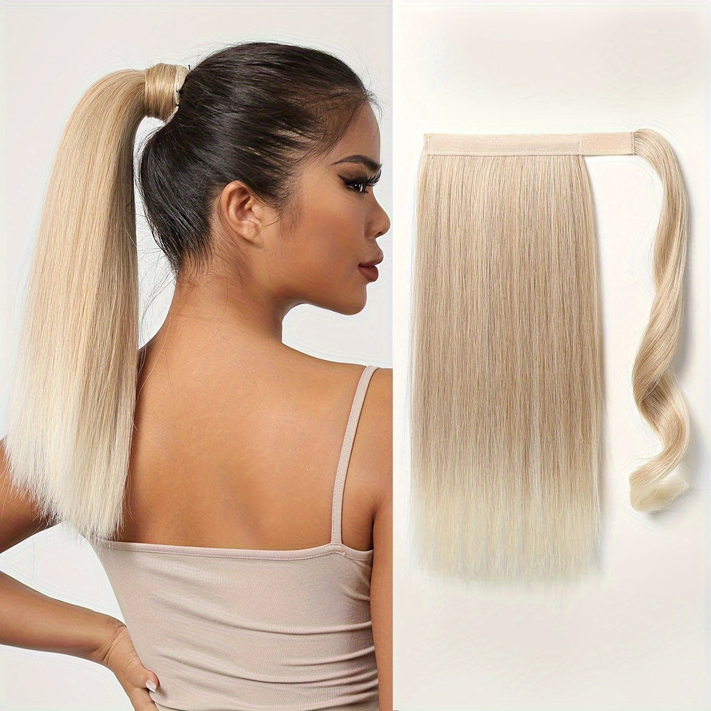 16 Inch Straight Ponytail Hair Extension, 90g Synthetic Clip-In Long Hair Wrap with Magic Drawstring, Versatile for All Women - Haircube, Hair Accessories Suitable for Birthday Party, Wedding Reception Mother's day gift for mom mother