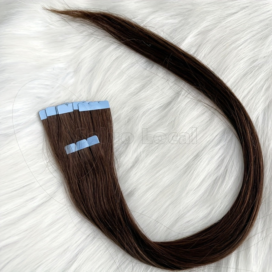 Natural Brown Human Hair Micro Invisible Tape-In Extensions 30.48-50.8 cm Straight Seamless Hair for Caucasian Women - Color 4# Light Brown, Easy Application & Damage-Free Hair Additions, Versatile Styling Options, Sleek Appearance