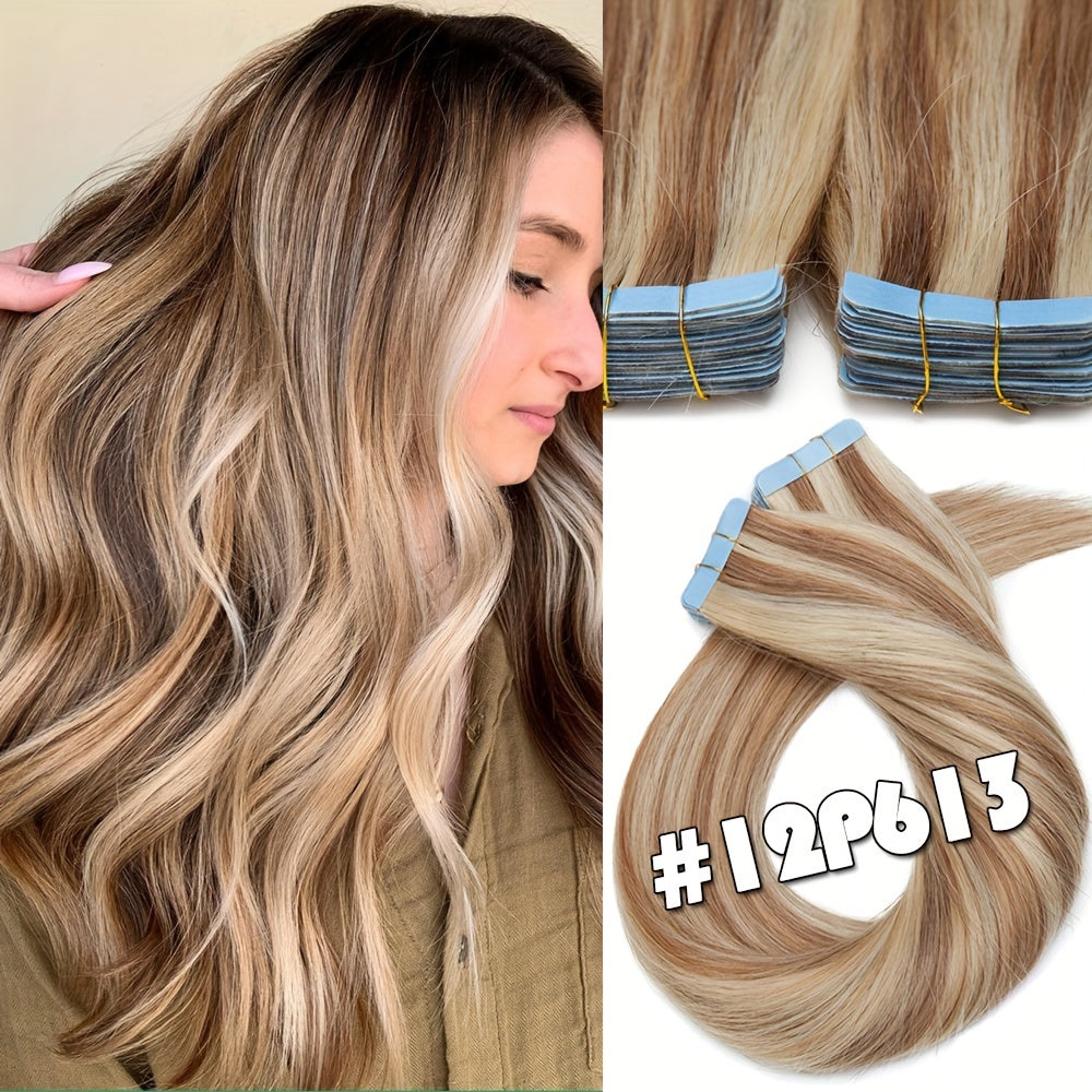 BENEHAIR Tape In Hair Extensions Human Hair Real Human Hair Tape In Extensions Straight Highlight 100% Remy Seamless Human Hair Extensions For Women 30.48-60.96 cm 25g/pack 10pcs Skin Weft