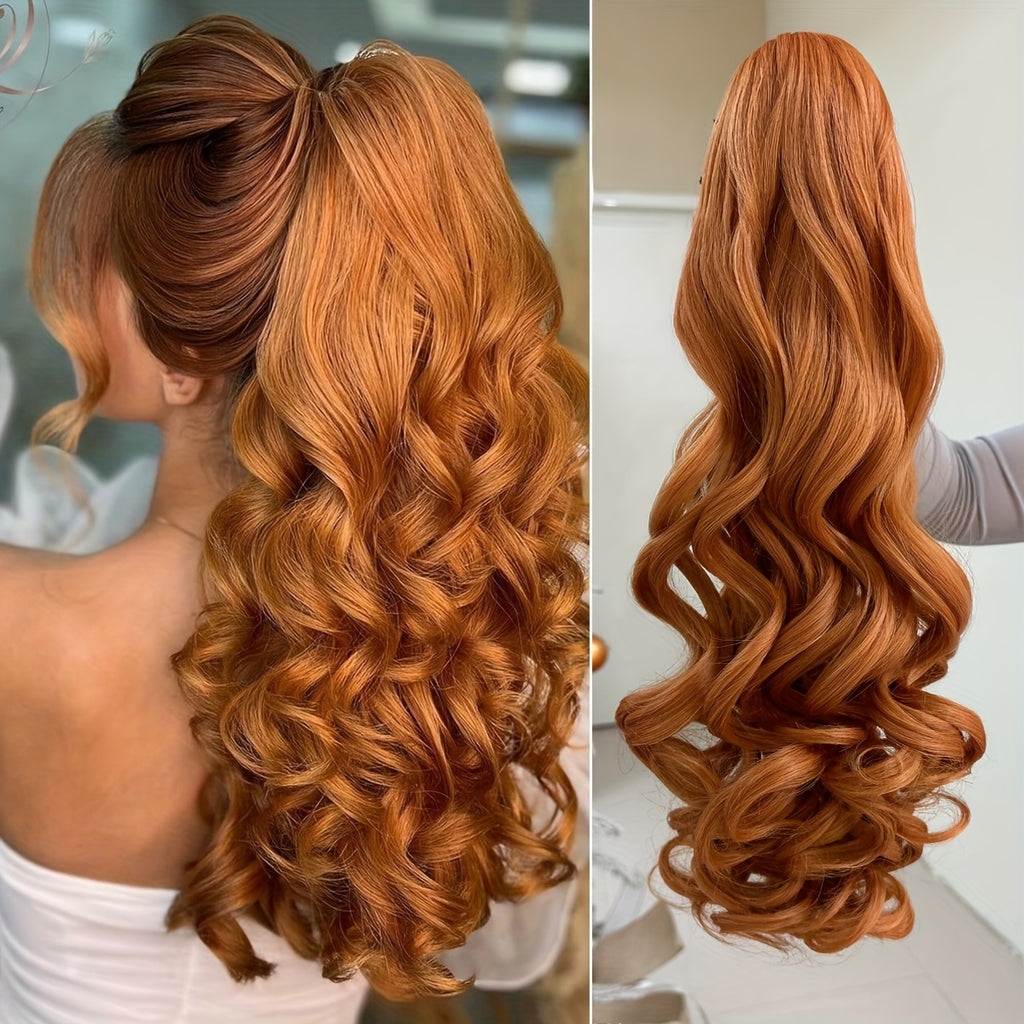 Claw Ponytail Extension Hair Light Brown 55.88 cm Long Water Wave Heat Resistant Fiber Synthetic Ponytail Hairpiece for Girl Women Party Daily Used