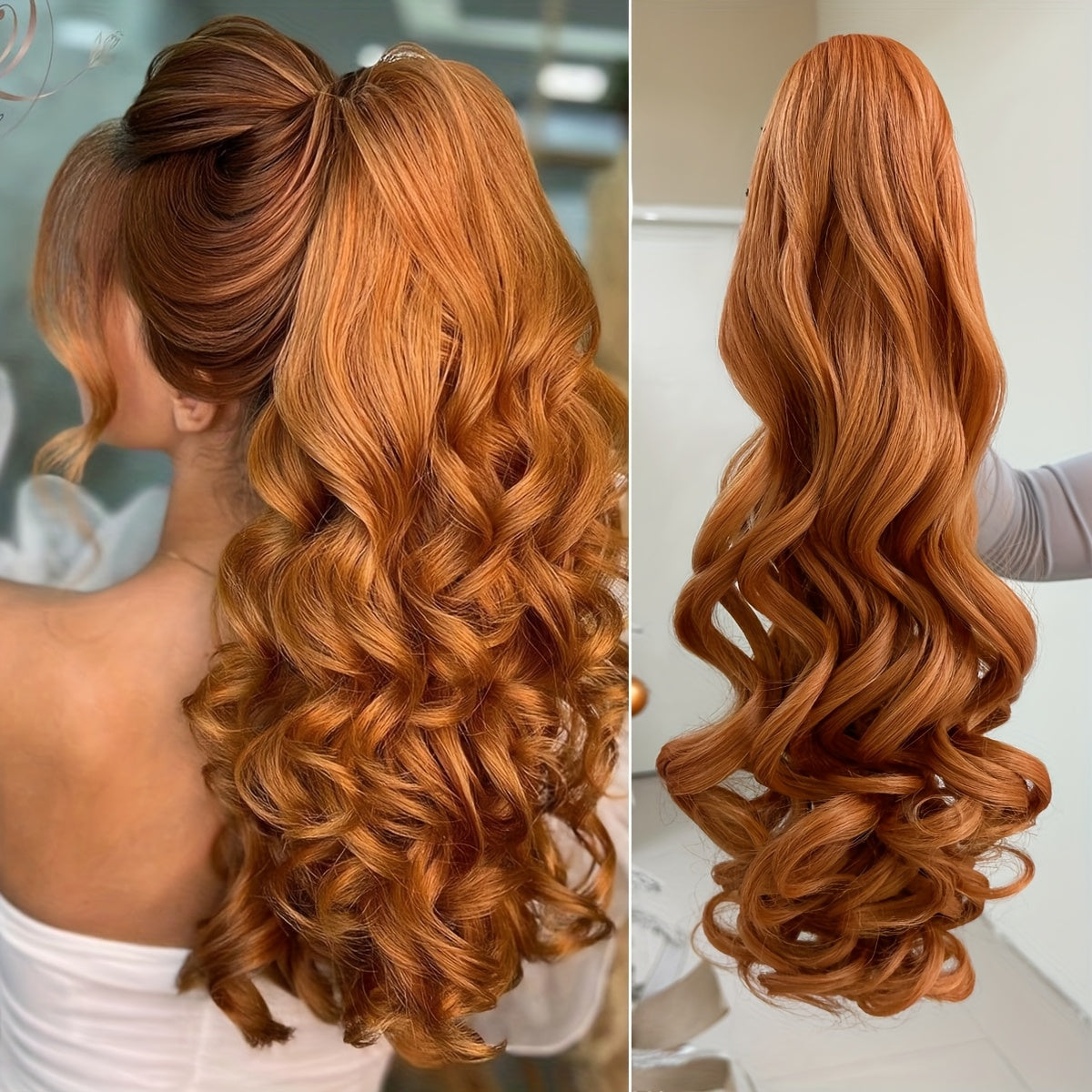 Claw Ponytail Extension Hair Light Brown 55.88 cm Long Water Wave Heat Resistant Fiber Synthetic Ponytail Hairpiece for Girl Women Party Daily Used