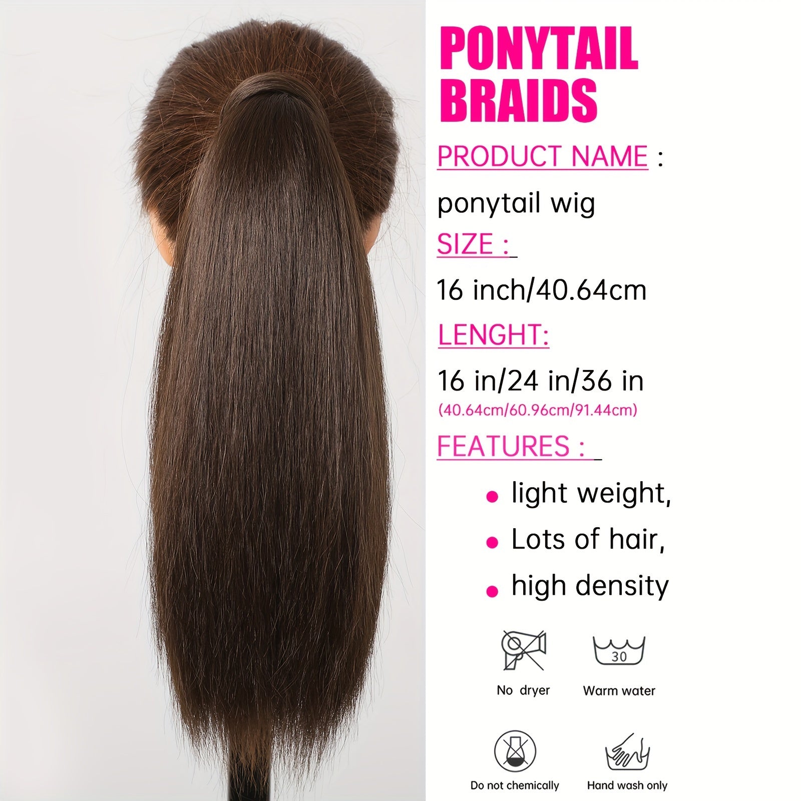 [16" Synthetic Ponytail] Haircube 16 Inch Straight Ponytail Hair Extension | 90g Synthetic Clip-In Long Hair Wrap with Magic Drawstring | Versatile for All Women, Suitable for Birthday Party, Wedding Reception, Mother's day gift