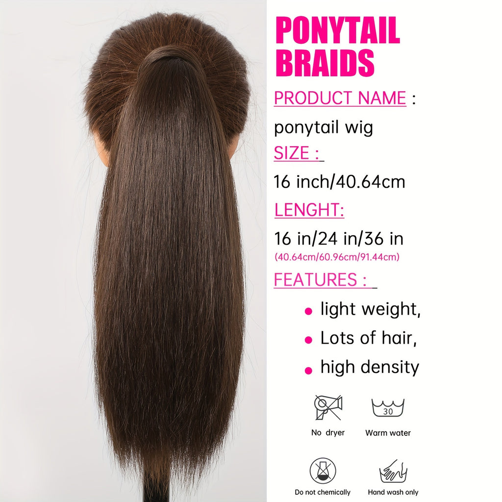 16 Inch Straight Ponytail Hair Extension, 90g Synthetic Clip-In Long Hair Wrap with Magic Drawstring, Versatile for All Women - Haircube, Hair Accessories Suitable for Birthday Party, Wedding Reception Mother's day gift for mom mother