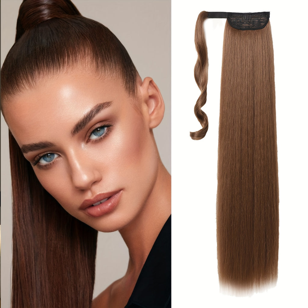 16 Inch Straight Ponytail Hair Extension, 90g Synthetic Clip-In Long Hair Wrap with Magic Drawstring, Versatile for All Women - Haircube, Hair Accessories Suitable for Birthday Party, Wedding Reception Mother's day gift for mom mother