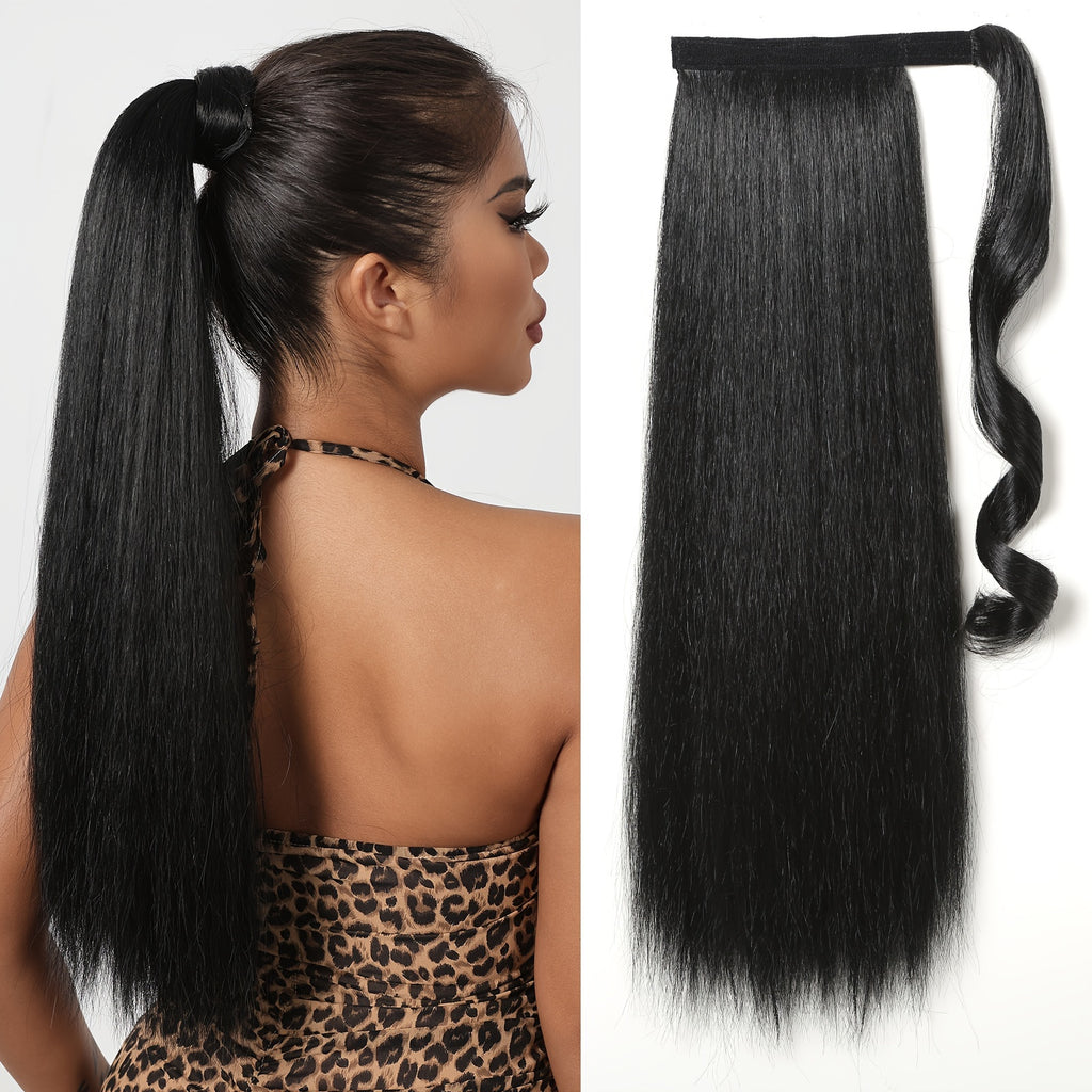 16 Inch Straight Ponytail Hair Extension, 90g Synthetic Clip-In Long Hair Wrap with Magic Drawstring, Versatile for All Women - Haircube, Hair Accessories Suitable for Birthday Party, Wedding Reception Mother's day gift for mom mother