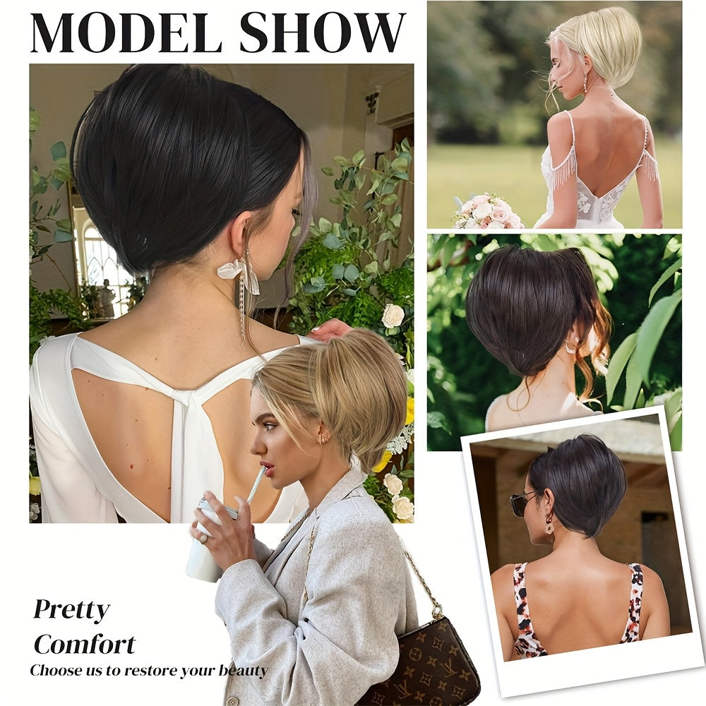 1pc Elegant Women'S Short Ponytail Extension with Claw Clip and Bendable Wires, 25.4cm Straight Hair Messy Bun Fake Hairpiece, DIY Styling Options