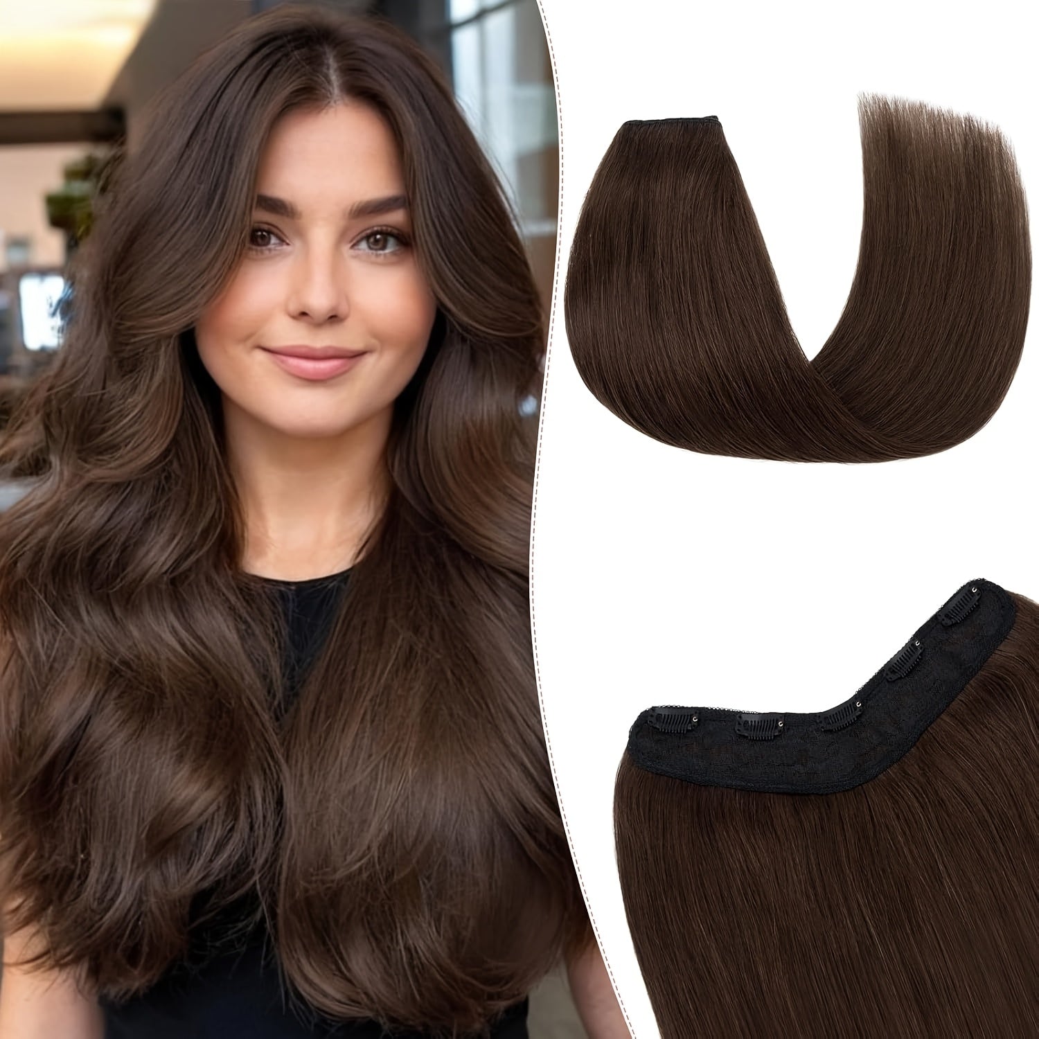 V Shape Clip Hair Extensions Human Hair 30.48-55.88 cm Ombre Sandy Blonde to Caramel Blonde Highlight One Hairpiece Clip In Hair Extension Human Hair with Seamless Weft Silky Straight for Women