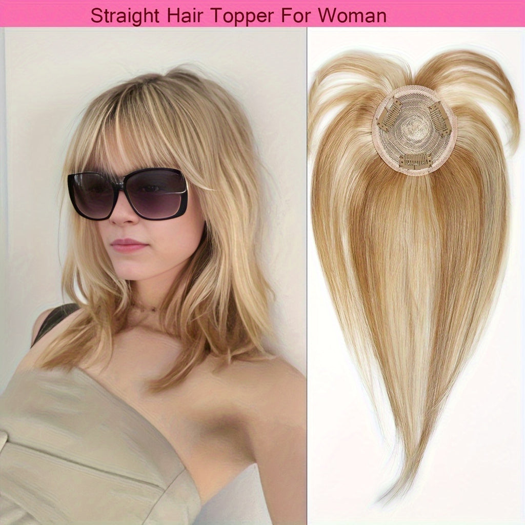 Straight Human Hair, Clip-In Bangs Made from 100% Real Human Hair, Topper with Bangs Hair, Featuring Wispy Styles and a 360° 3D Design. These Hair Extensions are Perfect for Women Looking for Fake Bangs to Wear Daily, O-Shaped Intranet, #12p613 Color