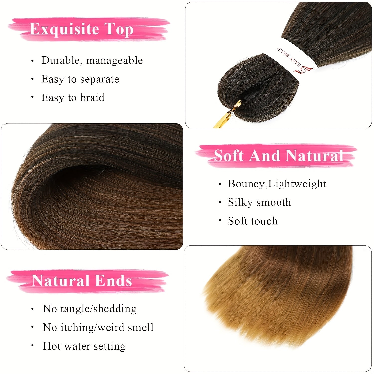 Braiding Hair Pre Stretched 26/30 Inch 8 Packs Ombre Professional Soft Yaki Texture, Itch Free, Hot Water Setting Extensions For Braids, Professional Soft Yaki Texture Color 1B/30/27