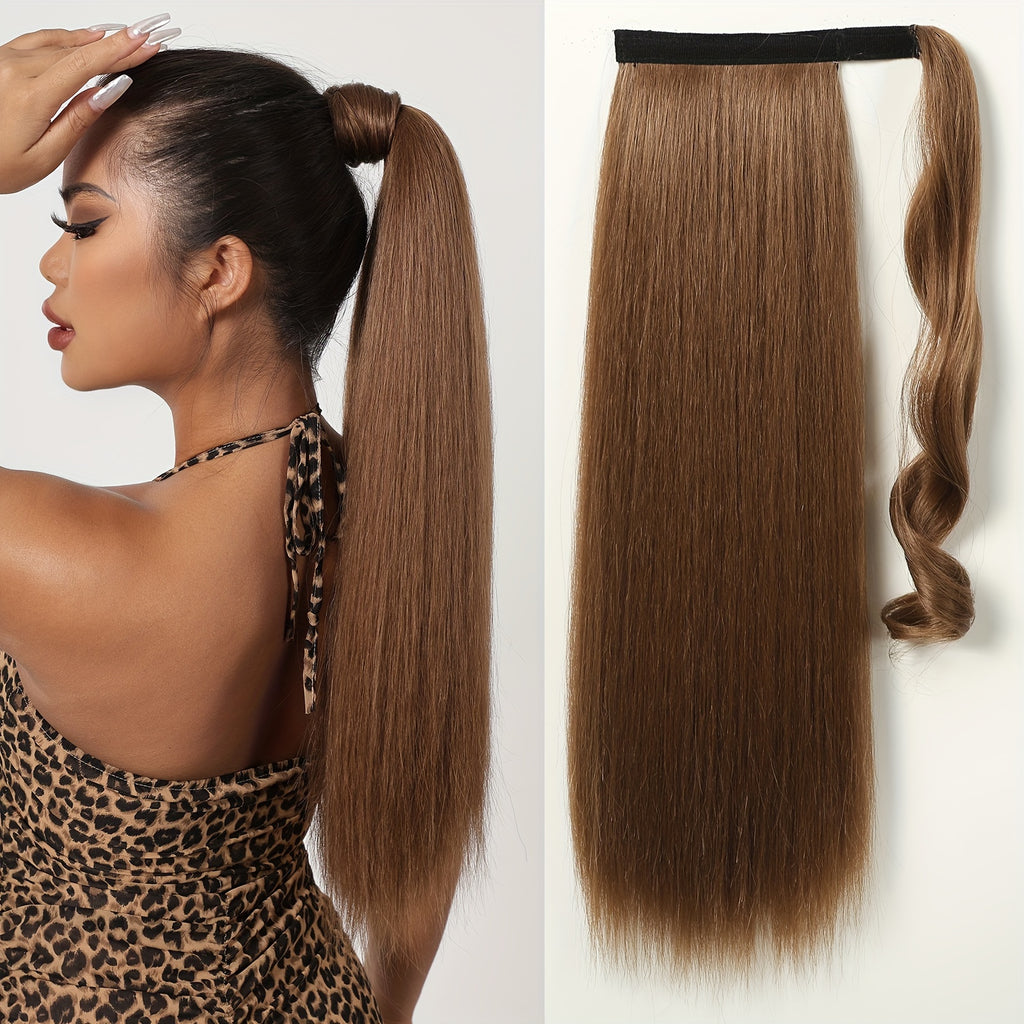 16 Inch Straight Ponytail Hair Extension, 90g Synthetic Clip-In Long Hair Wrap with Magic Drawstring, Versatile for All Women - Haircube, Hair Accessories Suitable for Birthday Party, Wedding Reception Mother's day gift for mom mother