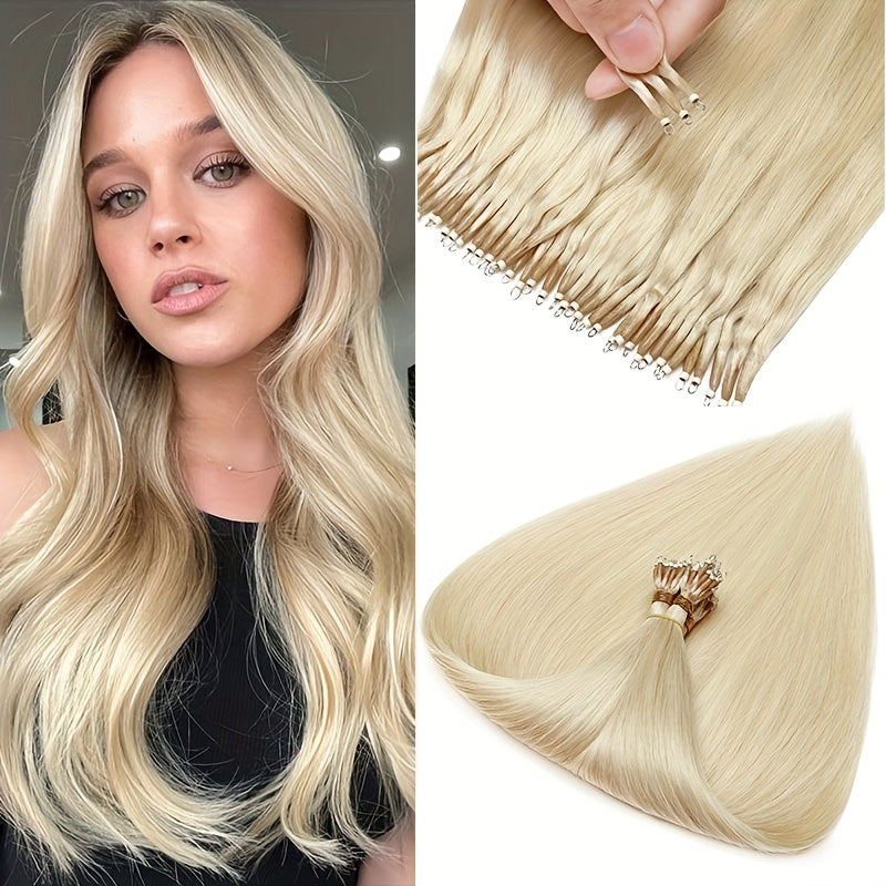 50 Strands Nano Ring Beads 100% Remy Human Hair Extensions 50G/Pack Thick Natural Smooth Remy Hair Full Head Balayage Highlight Blonde Any Color Halloween