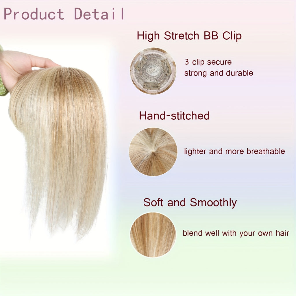Straight Human Hair, Clip-In Bangs Made from 100% Real Human Hair, Topper with Bangs Hair, Featuring Wispy Styles and a 360° 3D Design. These Hair Extensions are Perfect for Women Looking for Fake Bangs to Wear Daily, O-Shaped Intranet, #12p613 Color