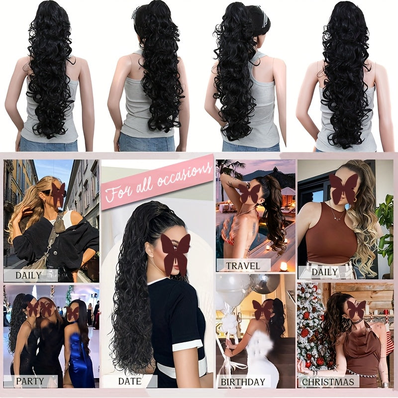 60.96cm Ponytail Extensions Claw Long Thick Wavy Curly Claw Clip In Pony Tails Hairpiece Soft Natural Looking Synthetic Hairpiece For Women