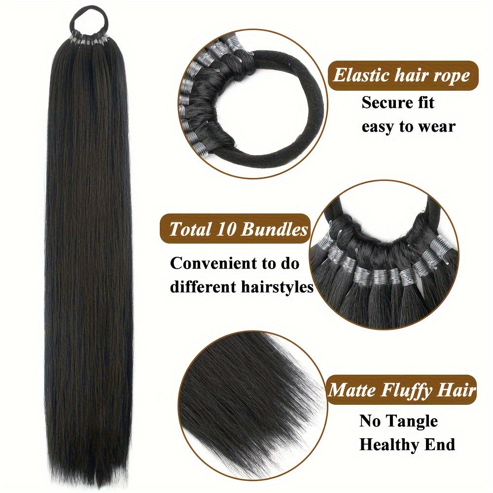 Saisity Yaki Straight 60.96 cm Synthetic Ponytail Extension with Hair Tie for Women - Perfect for Daily Party and Festive Occasions