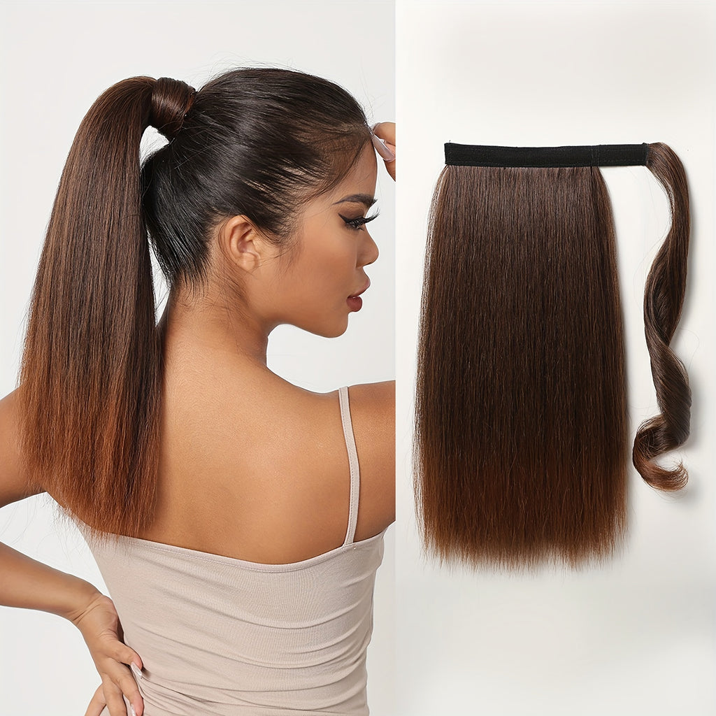 16 Inch Straight Ponytail Hair Extension, 90g Synthetic Clip-In Long Hair Wrap with Magic Drawstring, Versatile for All Women - Haircube, Hair Accessories Suitable for Birthday Party, Wedding Reception Mother's day gift for mom mother