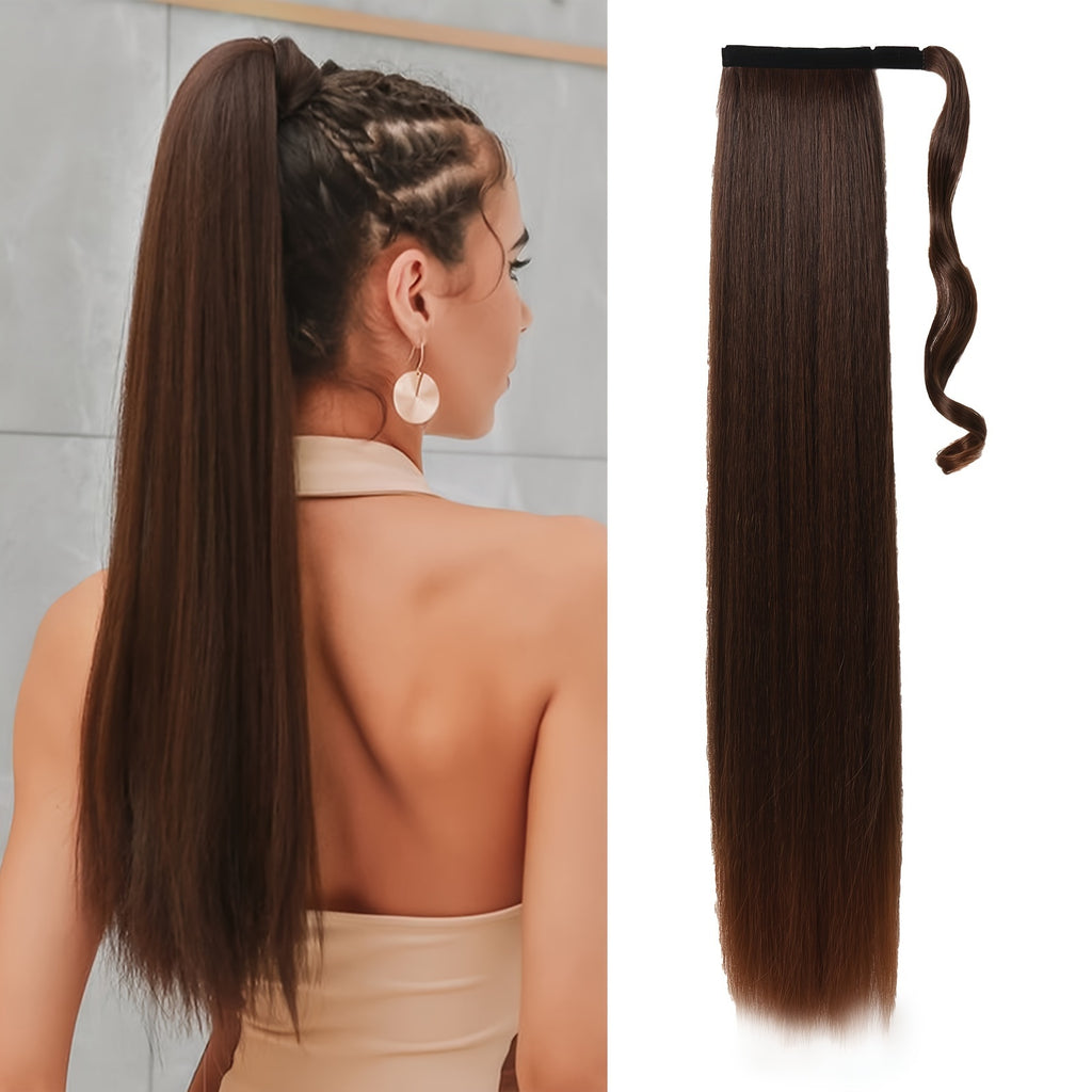 16 Inch Straight Ponytail Hair Extension, 90g Synthetic Clip-In Long Hair Wrap with Magic Drawstring, Versatile for All Women - Haircube, Hair Accessories Suitable for Birthday Party, Wedding Reception Mother's day gift for mom mother