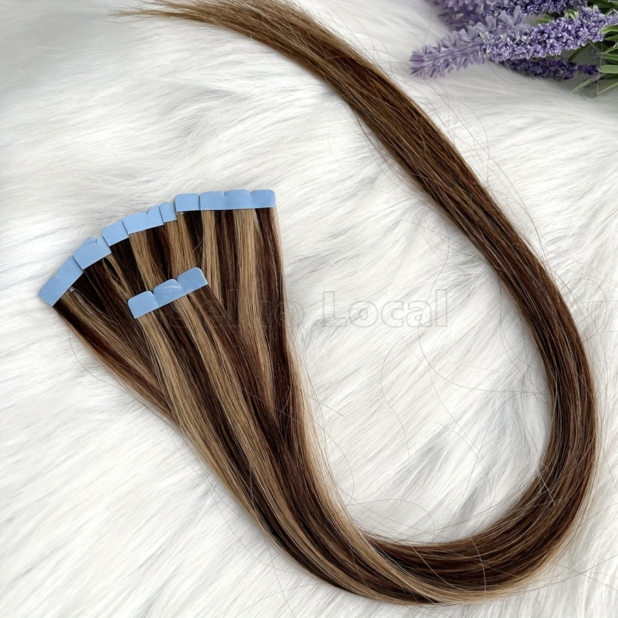 P4-27# Mini Tape In Hair Extensions Balayage Brown Micro Seamless Invisible Tape Human Hair For Women 30.48-50.8 cm
