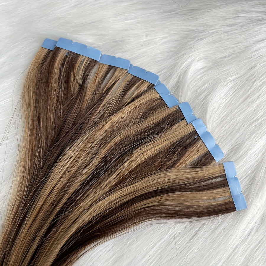P4-27# Mini Tape In Hair Extensions Balayage Brown Micro Seamless Invisible Tape Human Hair For Women 30.48-50.8 cm