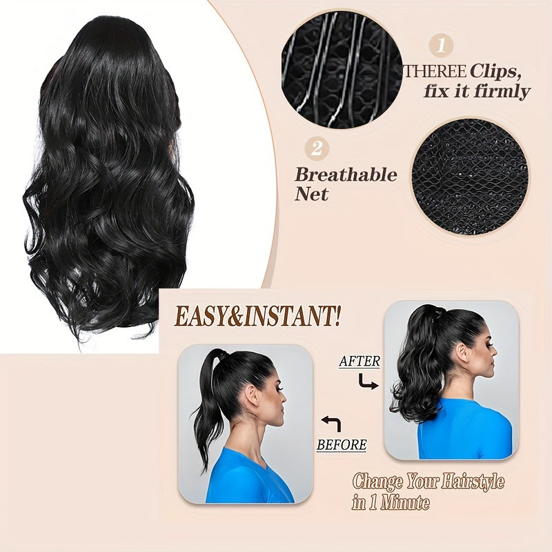 1pc Curly Wave Ponytail Extension, Synthetic Fiber Hairpiece for Women, Versatile Clip-in Ponytail Hairpiece for All Ethnicities, Ideal for Halloween, Christmas, and Daily Wear