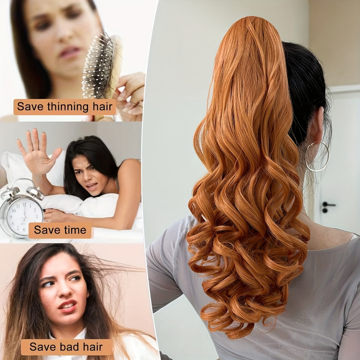 Claw Ponytail Extension Hair Light Brown 55.88 cm Long Water Wave Heat Resistant Fiber Synthetic Ponytail Hairpiece for Girl Women Party Daily Used