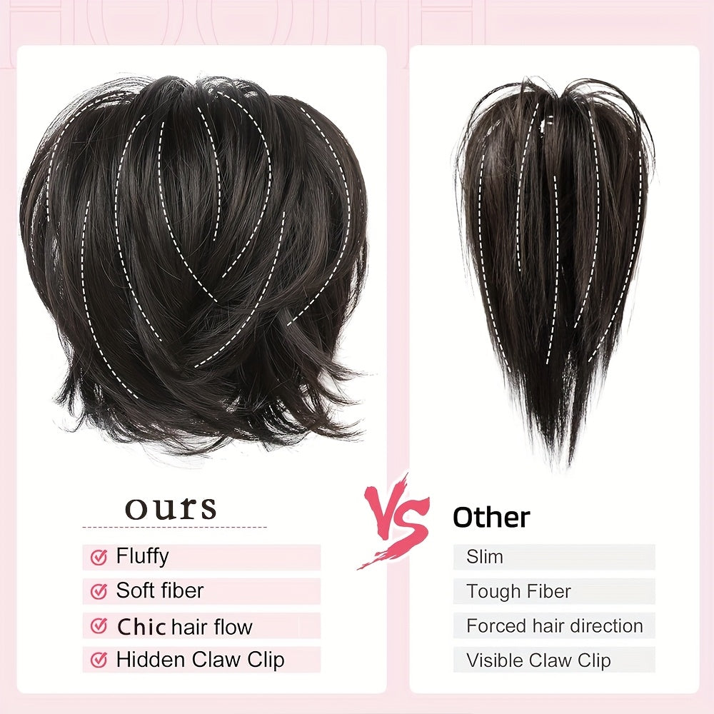 1pc Elegant Women'S Short Ponytail Extension with Claw Clip and Bendable Wires, 25.4cm Straight Hair Messy Bun Fake Hairpiece, DIY Styling Options