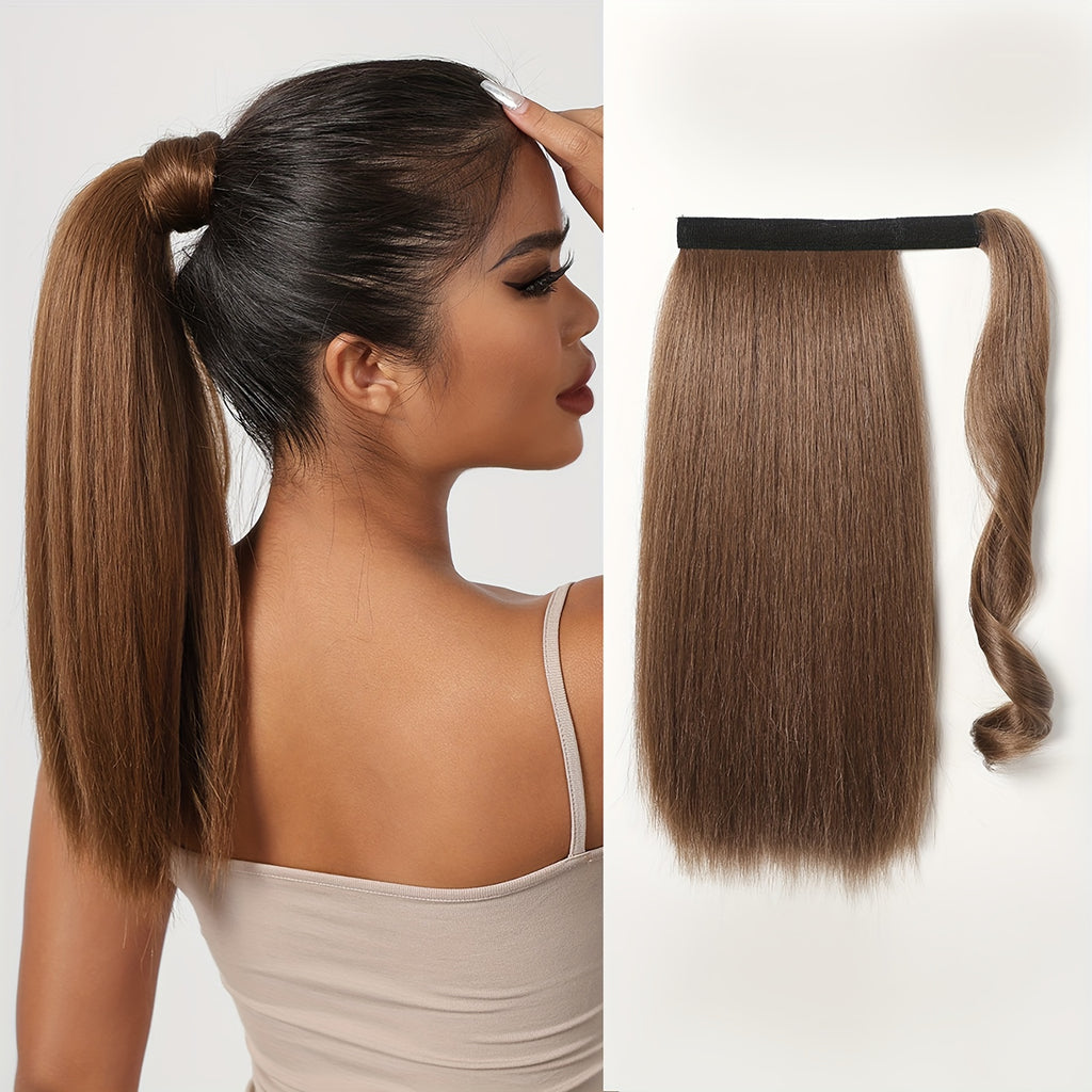 16 Inch Straight Ponytail Hair Extension, 90g Synthetic Clip-In Long Hair Wrap with Magic Drawstring, Versatile for All Women - Haircube, Hair Accessories Suitable for Birthday Party, Wedding Reception Mother's day gift for mom mother