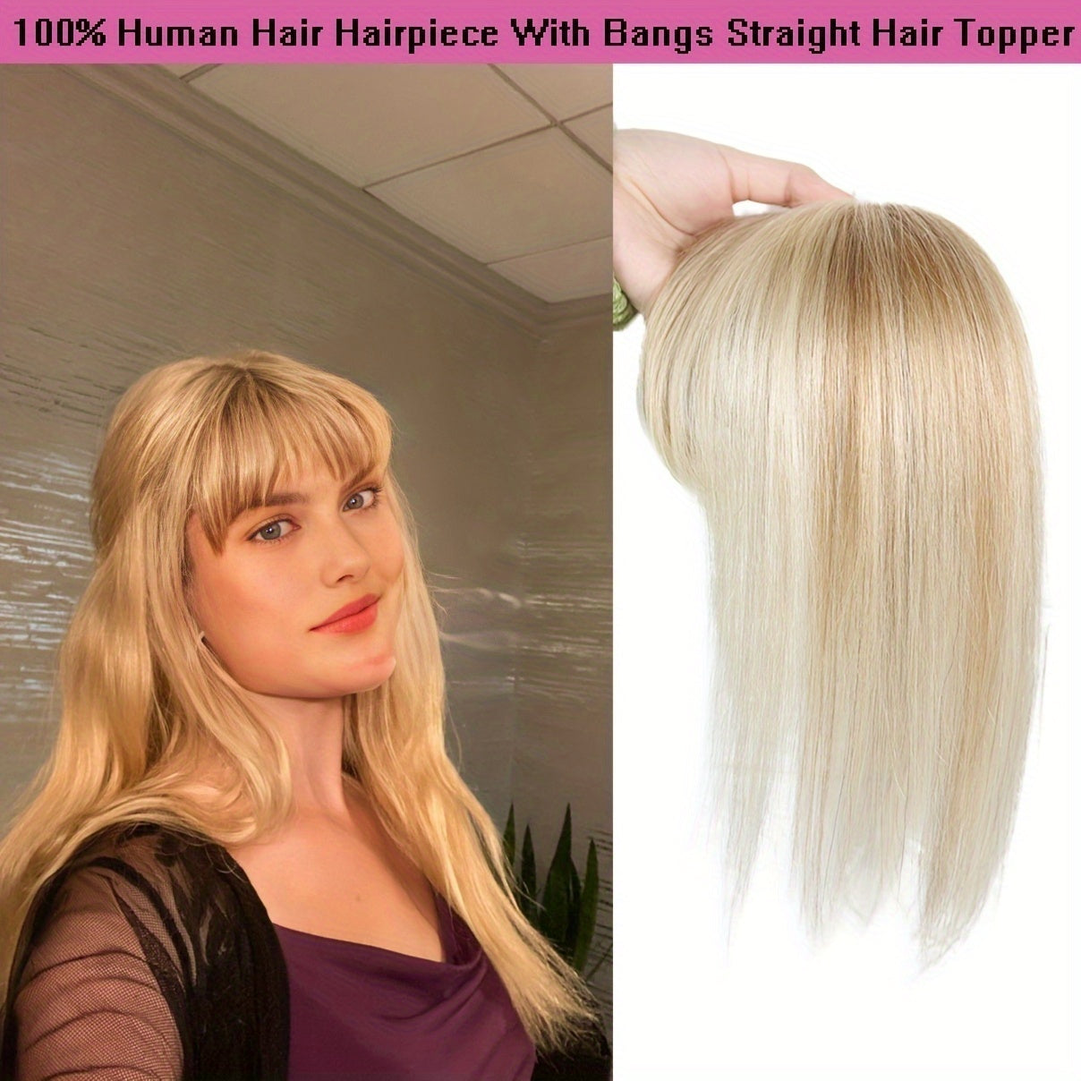 Straight Human Hair, Clip-In Bangs Made from 100% Real Human Hair, Topper with Bangs Hair, Featuring Wispy Styles and a 360° 3D Design. These Hair Extensions are Perfect for Women Looking for Fake Bangs to Wear Daily, O-Shaped Intranet, #12p613 Color
