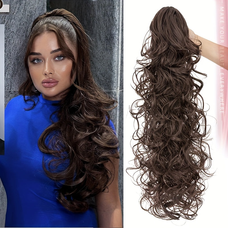60.96cm Ponytail Extensions Claw Long Thick Wavy Curly Claw Clip In Pony Tails Hairpiece Soft Natural Looking Synthetic Hairpiece For Women