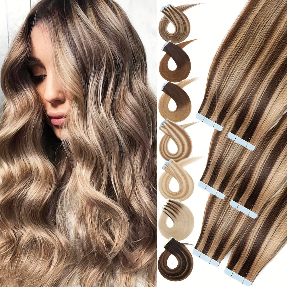 BENEHAIR Tape In Hair Extensions Human Hair Real Human Hair Tape In Extensions Straight Highlight 100% Remy Seamless Human Hair Extensions For Women 30.48-60.96 cm 25g/pack 10pcs Skin Weft