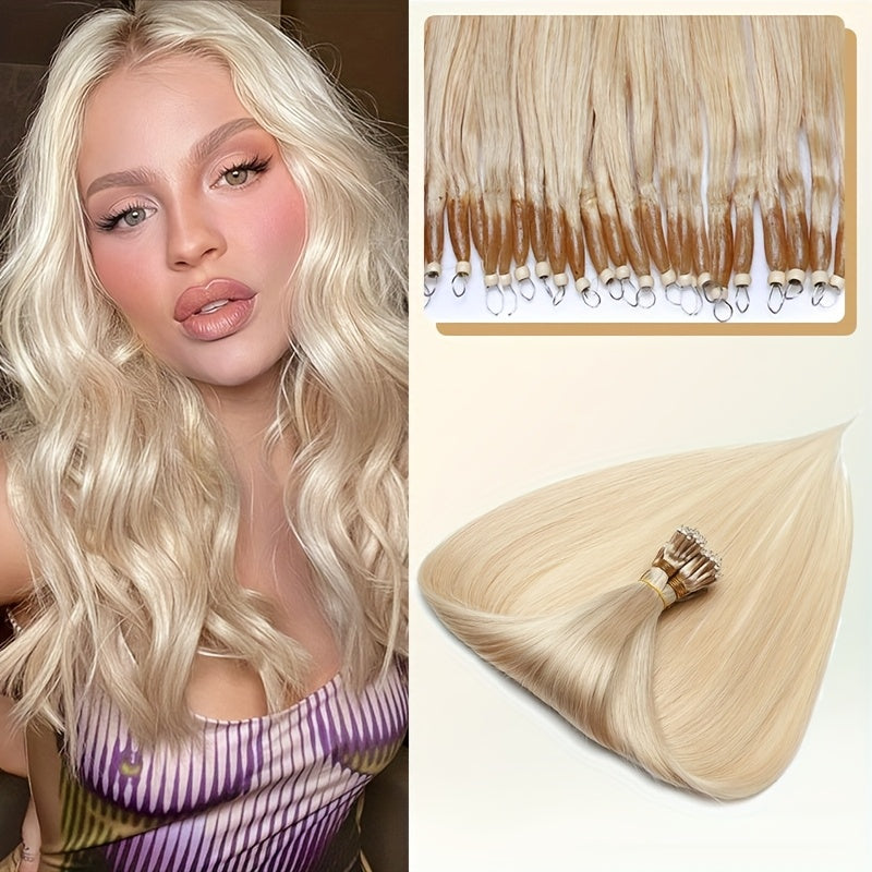 50 Strands Nano Ring Beads 100% Remy Human Hair Extensions 50G/Pack Thick Natural Smooth Remy Hair Full Head Balayage Highlight Blonde Any Color Halloween