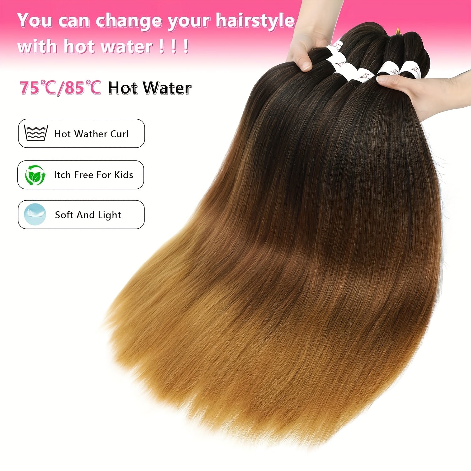 Braiding Hair Pre Stretched 26/30 Inch 8 Packs Ombre Professional Soft Yaki Texture, Itch Free, Hot Water Setting Extensions For Braids, Professional Soft Yaki Texture Color 1B/30/27