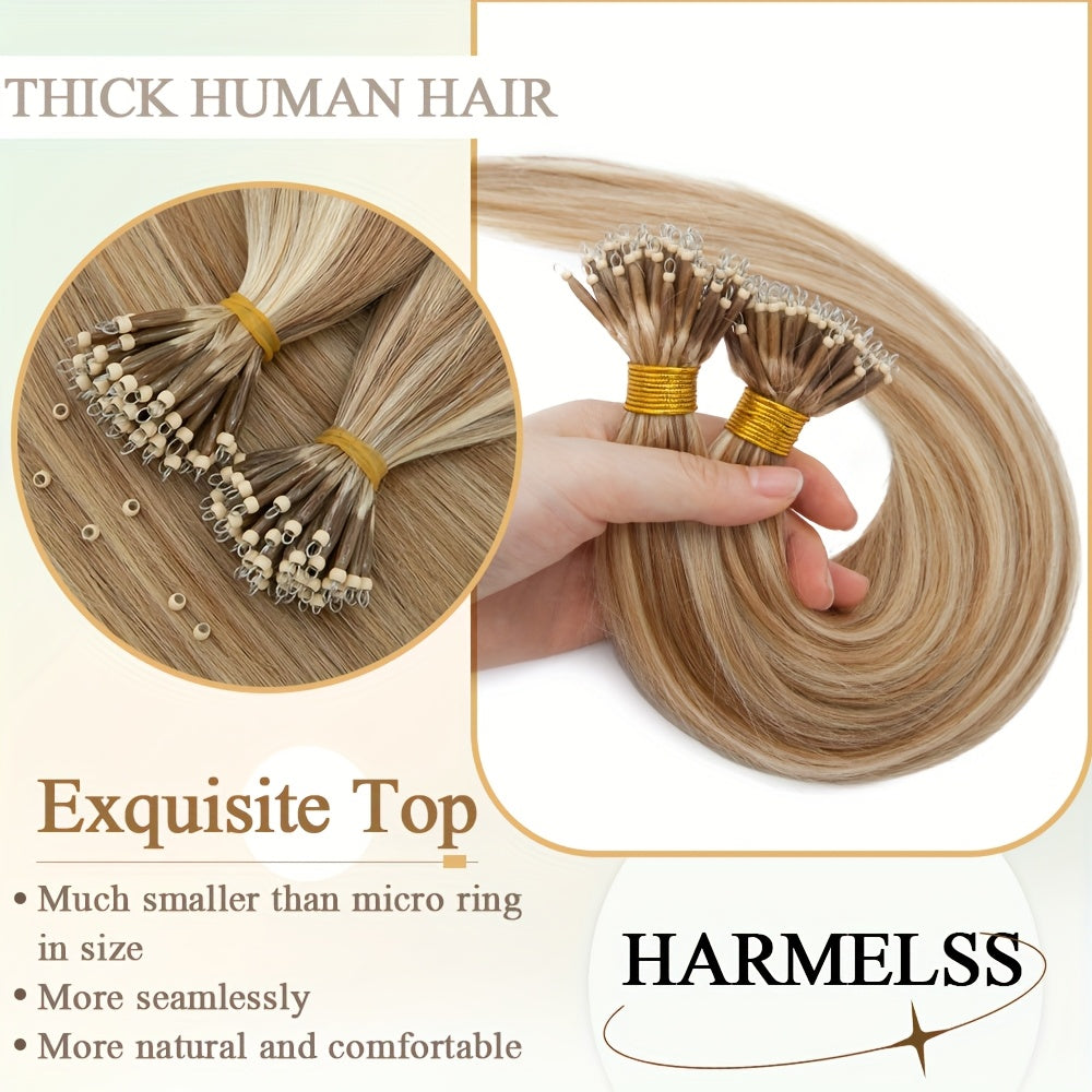 50 Strands Nano Ring Beads 100% Remy Human Hair Extensions 50G/Pack Thick Natural Smooth Remy Hair Full Head Balayage Highlight Blonde Any Color Halloween
