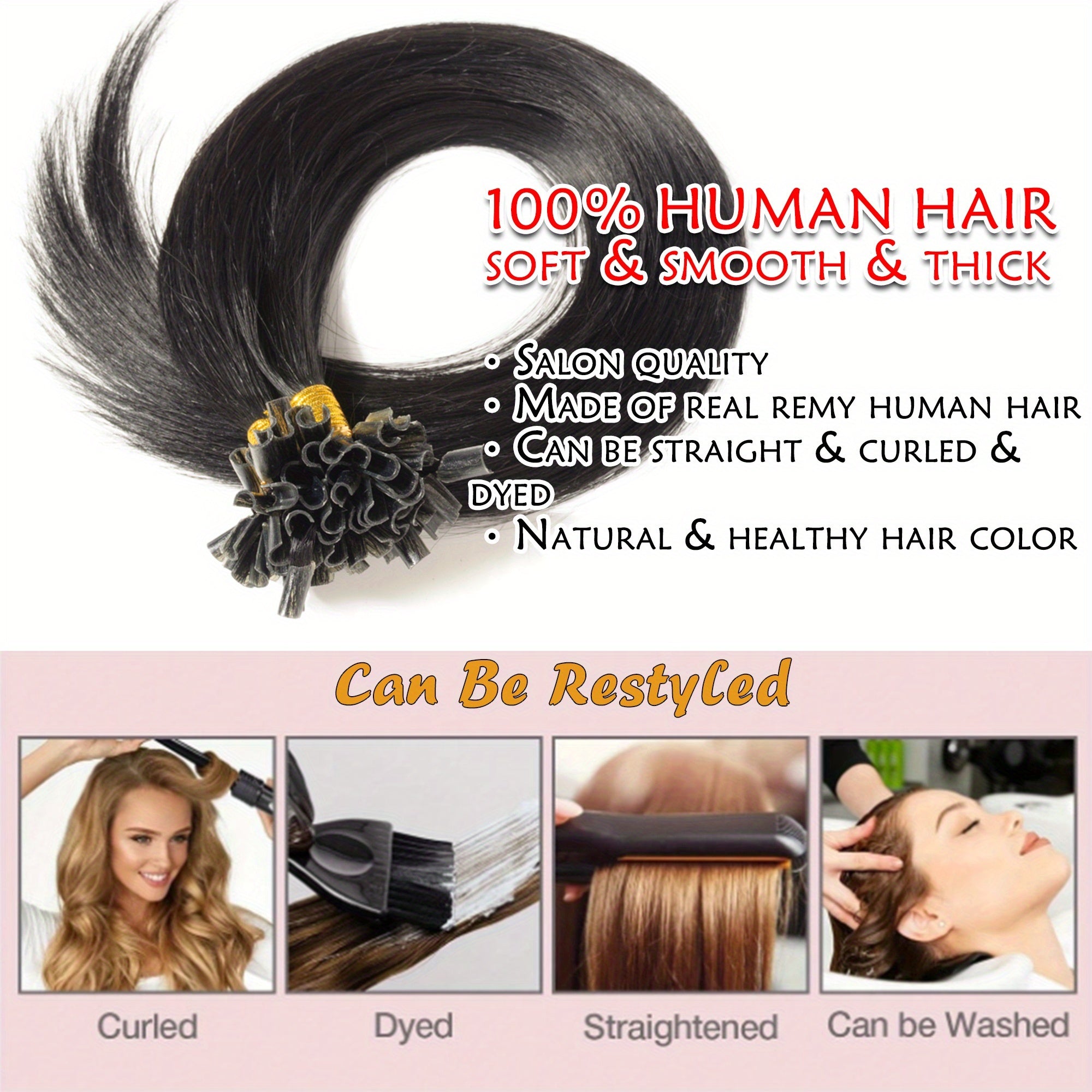 50Stramds/pack 30G Natural Human Hair Extensions Hot Fusion U Tip40.64-55.88 cm Straight Smooth Texture for Women - Natural Look, Adds Length, Multi-Ethnic Friendly, Easy to Attach, Hair Accesories Hair Enhancement for Daily Life, Wedding, Festival.