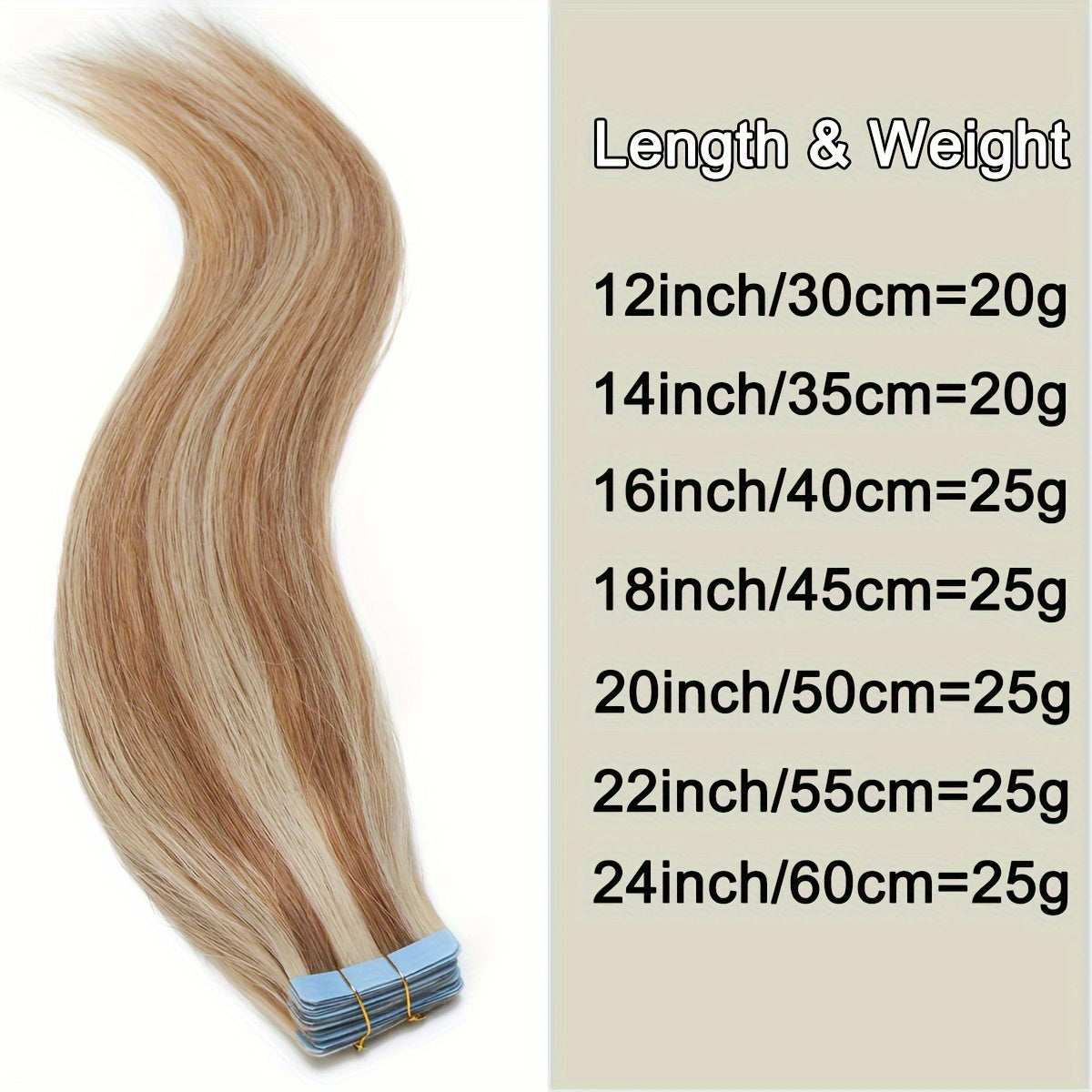 BENEHAIR Tape In Hair Extensions Human Hair Real Human Hair Tape In Extensions Straight Highlight 100% Remy Seamless Human Hair Extensions For Women 30.48-60.96 cm 25g/pack 10pcs Skin Weft