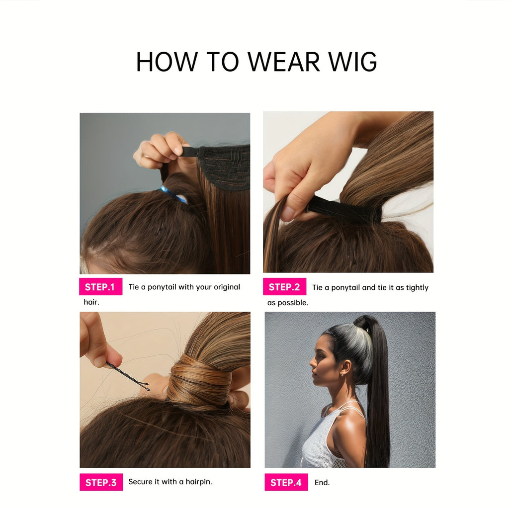 16 Inch Straight Ponytail Hair Extension, 90g Synthetic Clip-In Long Hair Wrap with Magic Drawstring, Versatile for All Women - Haircube, Hair Accessories Suitable for Birthday Party, Wedding Reception Mother's day gift for mom mother