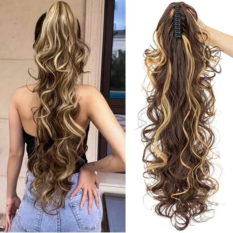 60.96cm Ponytail Extensions Claw Long Thick Wavy Curly Claw Clip In Pony Tails Hairpiece Soft Natural Looking Synthetic Hairpiece For Women