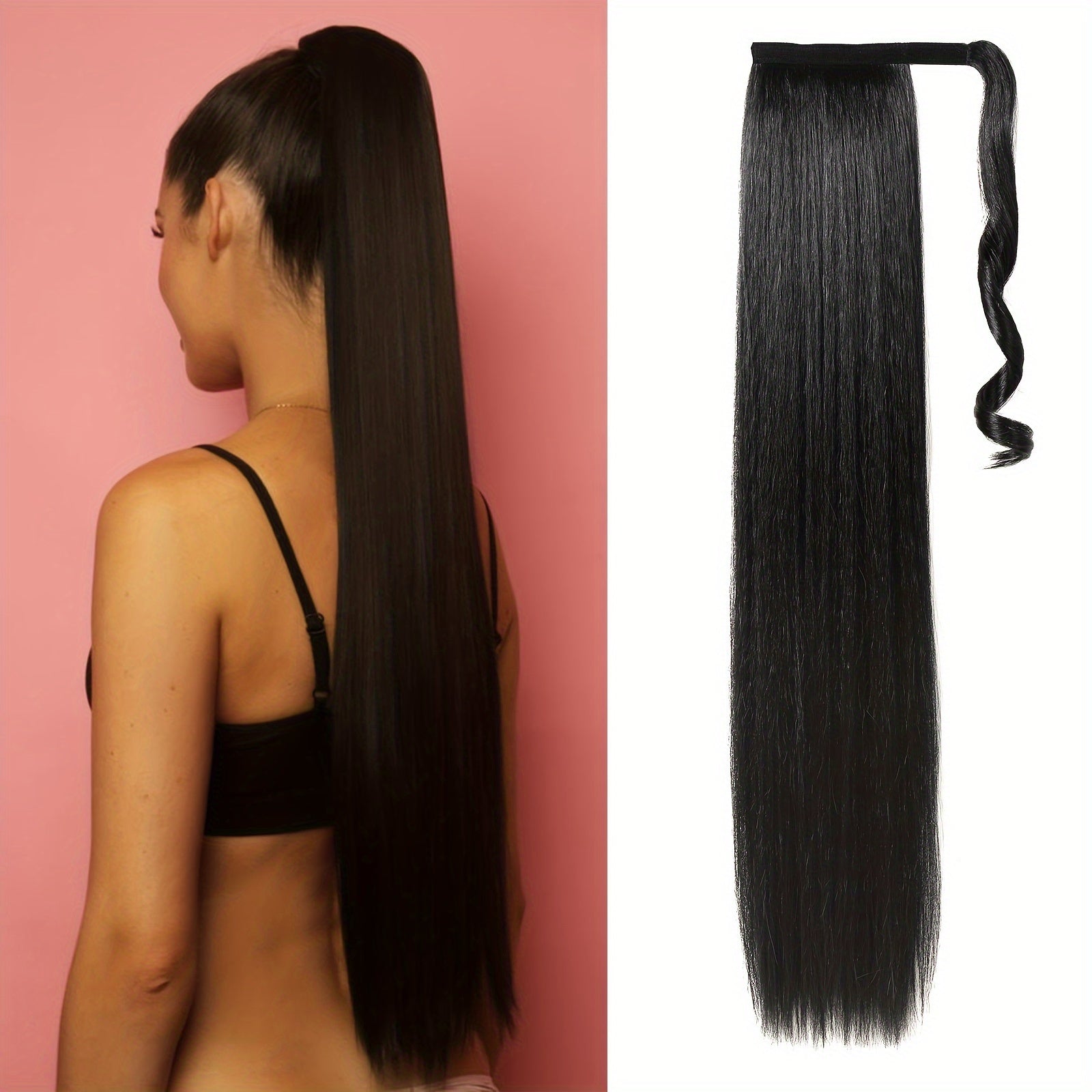 [16" Synthetic Ponytail] Haircube 16 Inch Straight Ponytail Hair Extension | 90g Synthetic Clip-In Long Hair Wrap with Magic Drawstring | Versatile for All Women, Suitable for Birthday Party, Wedding Reception, Mother's day gift