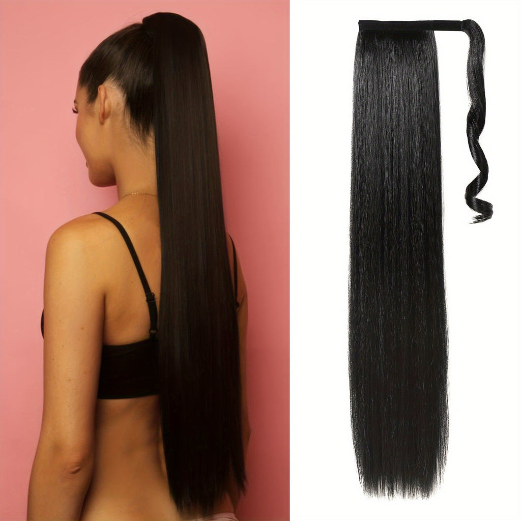 16 Inch Straight Ponytail Hair Extension, 90g Synthetic Clip-In Long Hair Wrap with Magic Drawstring, Versatile for All Women - Haircube, Hair Accessories Suitable for Birthday Party, Wedding Reception Mother's day gift for mom mother