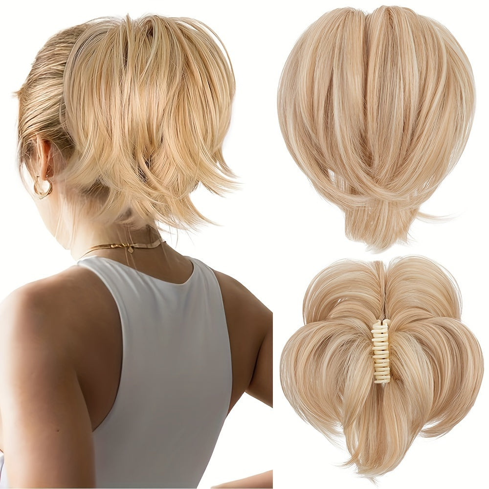 1pc Elegant Women'S Short Ponytail Extension with Claw Clip and Bendable Wires, 25.4cm Straight Hair Messy Bun Fake Hairpiece, DIY Styling Options