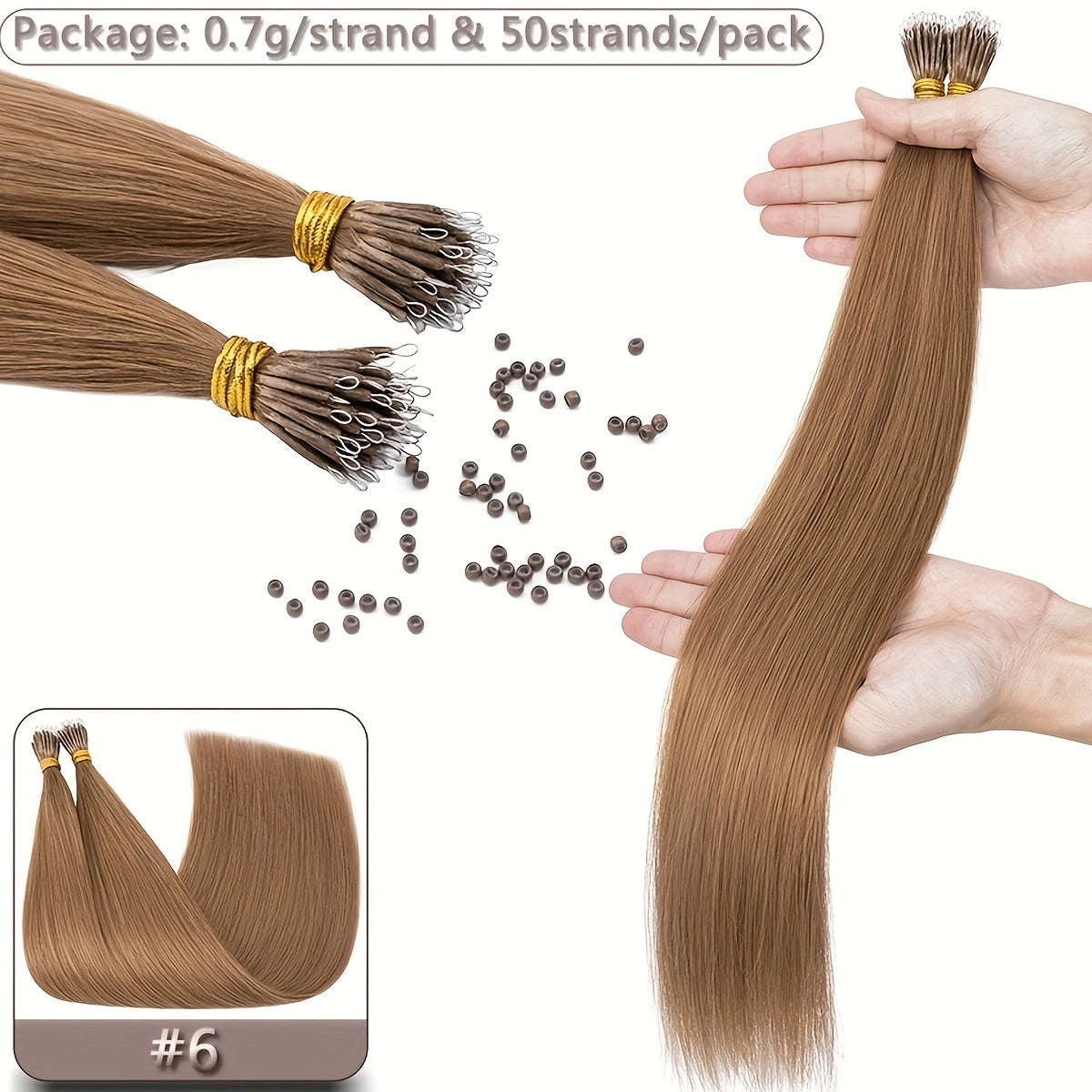 35g 50pcs Nano Rings Human Hair Extensions Micro Links Hair Nano Bead Prebonded Straight Blonde Hair 0.7g/strand