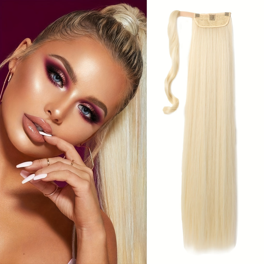 16 Inch Straight Ponytail Hair Extension, 90g Synthetic Clip-In Long Hair Wrap with Magic Drawstring, Versatile for All Women - Haircube, Hair Accessories Suitable for Birthday Party, Wedding Reception Mother's day gift for mom mother