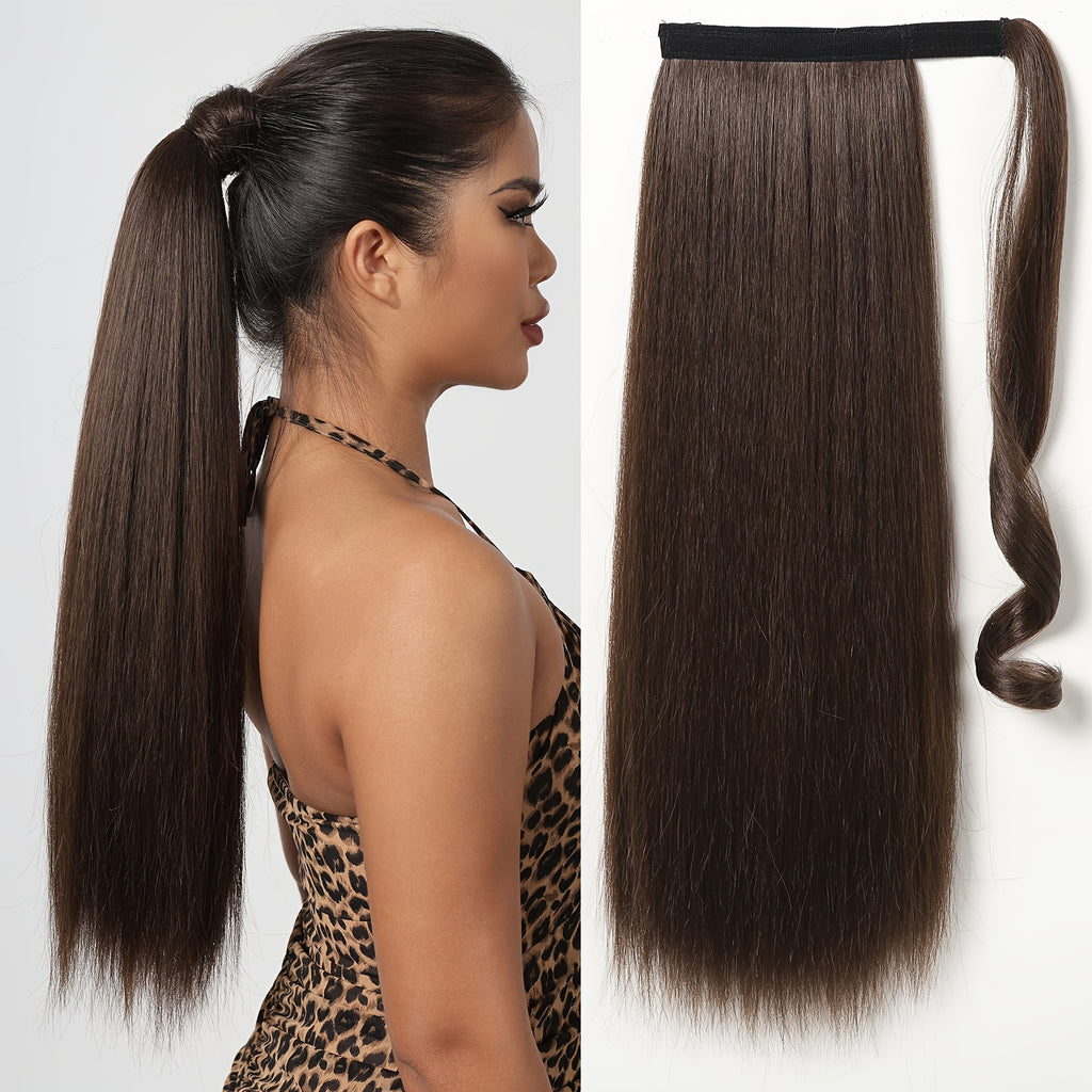 16 Inch Straight Ponytail Hair Extension, 90g Synthetic Clip-In Long Hair Wrap with Magic Drawstring, Versatile for All Women - Haircube, Hair Accessories Suitable for Birthday Party, Wedding Reception Mother's day gift for mom mother