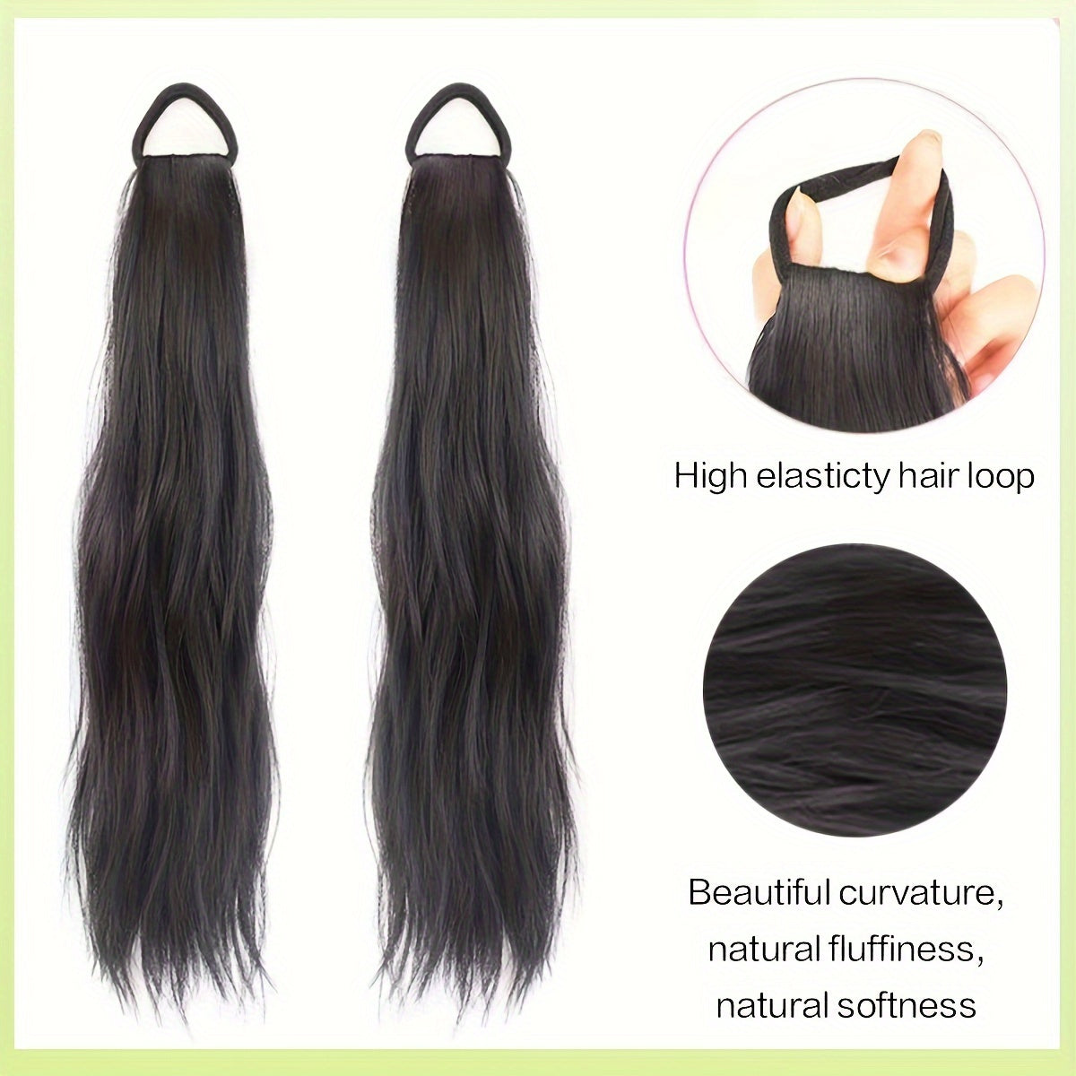 Elegant 2-Pack Women'S Tie-In Ponytail Extensions, Versatile Synthetic Long Hair, Natural Looking Slightly Curly, High Elasticity Loop, All Ages Fit, Multiple Styling Options - 20-Inch Hairpiece