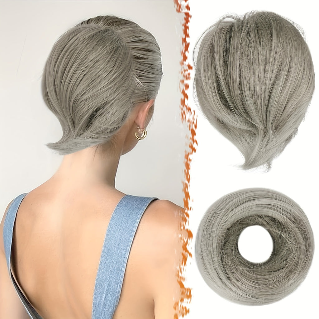 [BARSDAR Hair Bun Extension] BARSDAR Straight Synthetic Hair Bun Ponytail Extension | Fully Short Ponytail Bun Extensions | Elastic Scrunchie Hair Accessories For Women