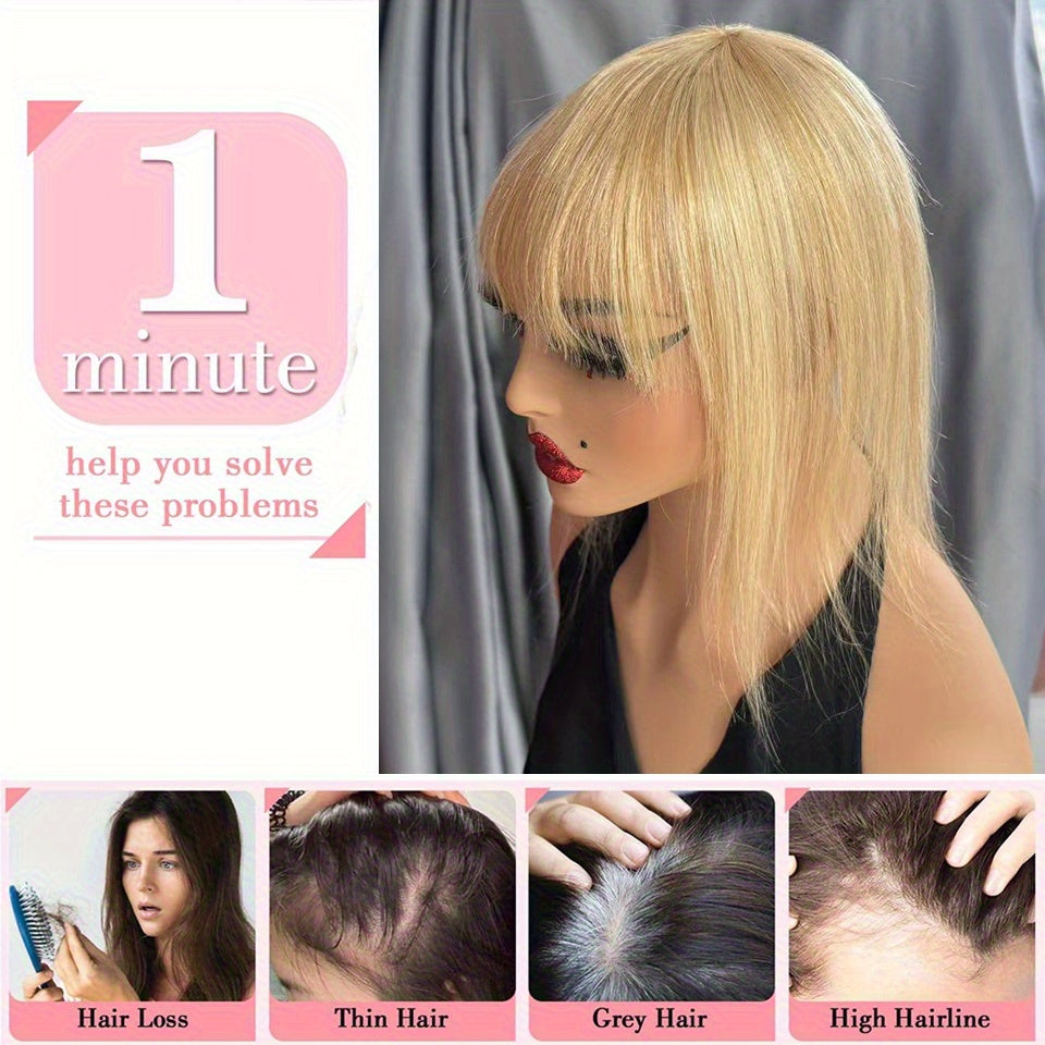 100% Human Hair Clip-In Toppers with Bangs - T-Part Straight Hair Extensions #12P613 Golden Brown & Bleach Blonde for Thin Hair, Daily Use & Special Occasions, Elegant Style for Women of All Ethnicities, Versatile Hairpiece, Secure Clip Attachments