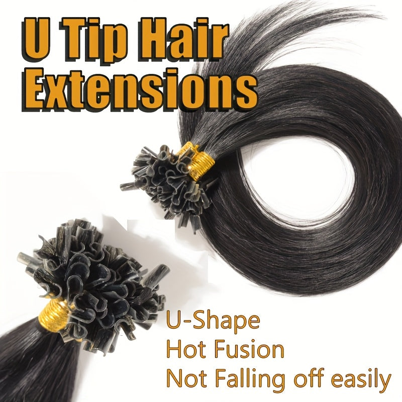 50Stramds/pack 30G Natural Human Hair Extensions Hot Fusion U Tip40.64-55.88 cm Straight Smooth Texture for Women - Natural Look, Adds Length, Multi-Ethnic Friendly, Easy to Attach, Hair Accesories Hair Enhancement for Daily Life, Wedding, Festival.